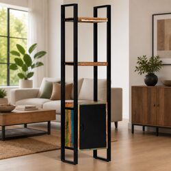 Solid Reclaimed Wood Bookshelf with 1 Door and 3 Shelves