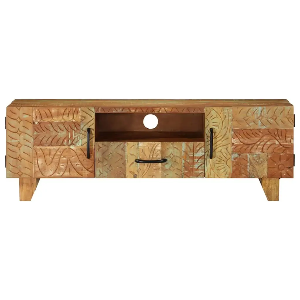 Reclaimed Wood TV Cabinet 120x30x40 cm with Hand Carved Doors