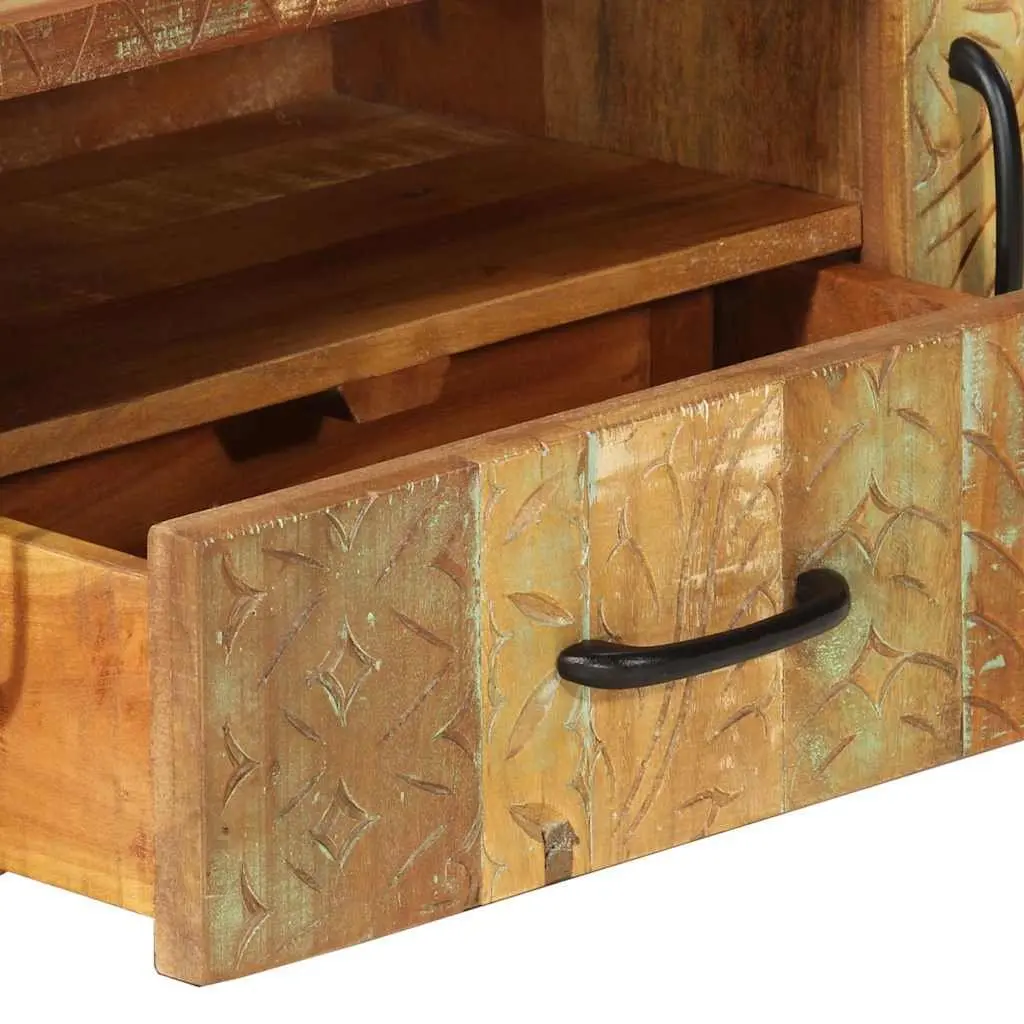 Reclaimed Wood TV Cabinet 120x30x40 cm with Hand Carved Doors