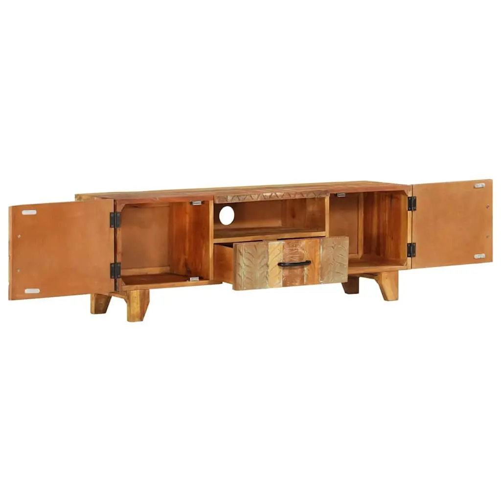 Reclaimed Wood TV Cabinet 120x30x40 cm with Hand Carved Doors