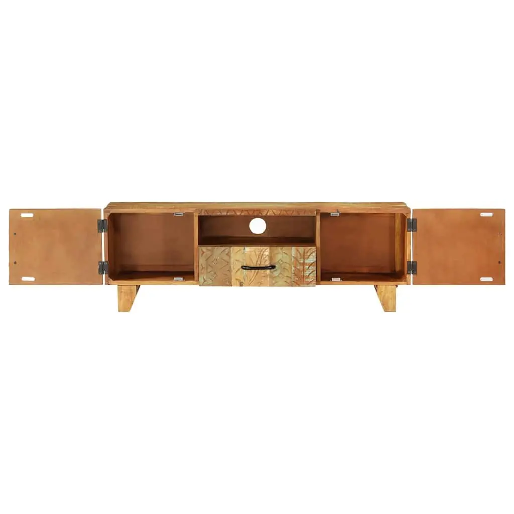 Reclaimed Wood TV Cabinet 120x30x40 cm with Hand Carved Doors