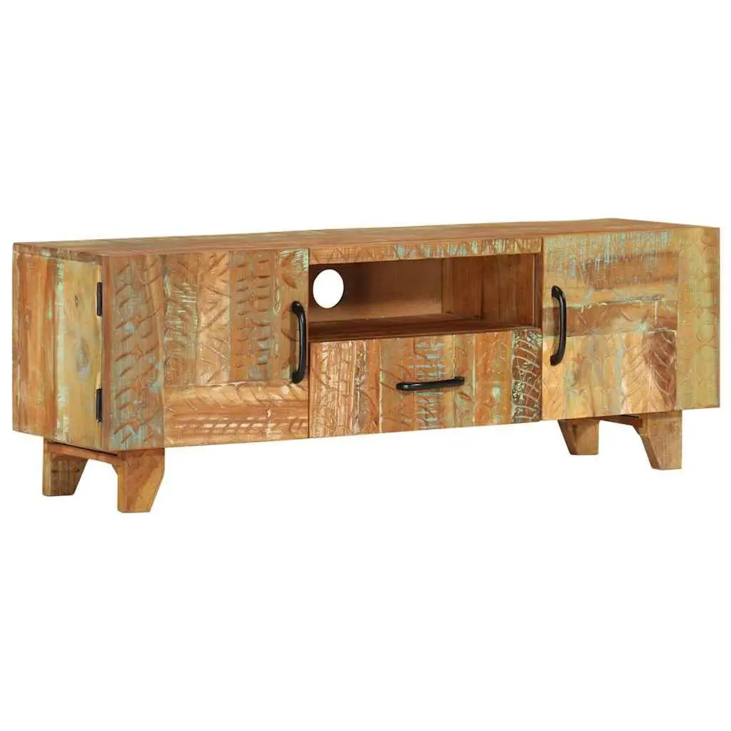 Reclaimed Wood TV Cabinet 120x30x40 cm with Hand Carved Doors