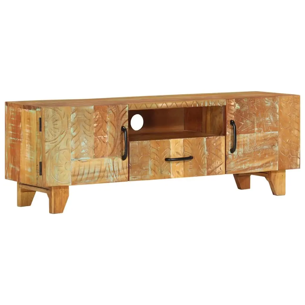 Reclaimed Wood TV Cabinet 120x30x40 cm with Hand Carved Doors