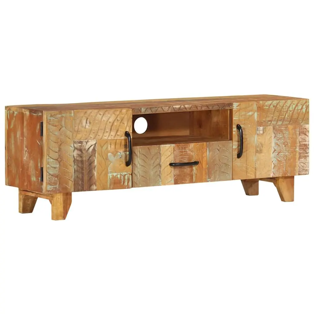 Reclaimed Wood TV Cabinet 120x30x40 cm with Hand Carved Doors