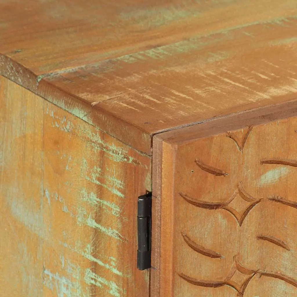 Reclaimed Wood TV Cabinet 120x30x40 cm with Hand Carved Doors
