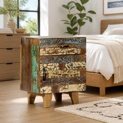 Hand Carved Solid Reclaimed Wood Nightstand