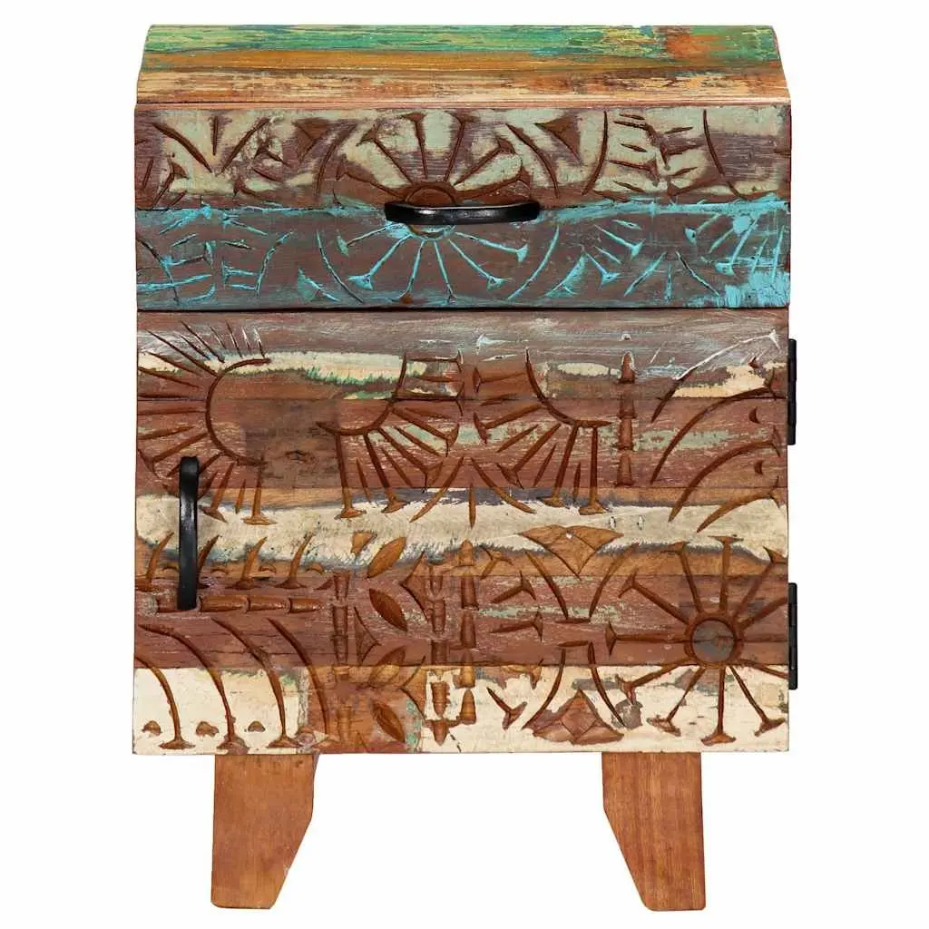 Hand Carved Solid Reclaimed Wood Nightstand