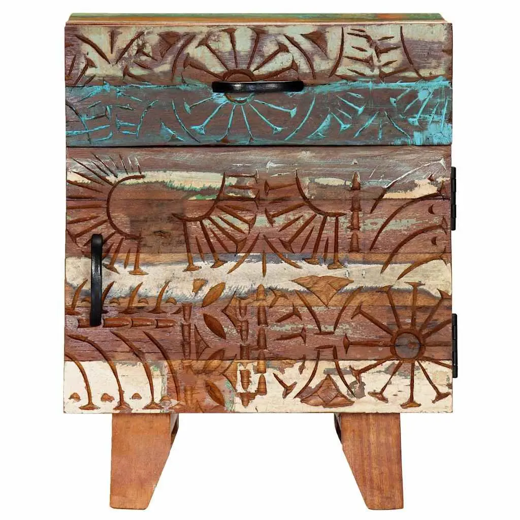 Hand Carved Solid Reclaimed Wood Nightstand