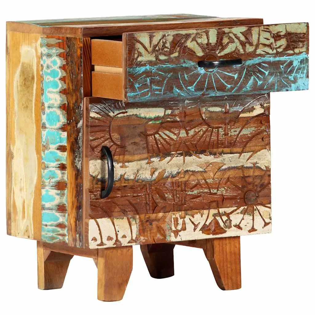 Hand Carved Solid Reclaimed Wood Nightstand