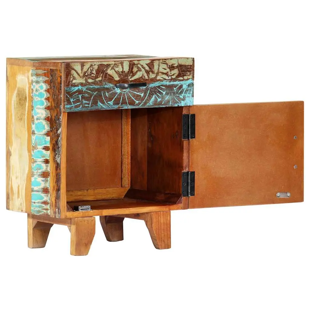 Hand Carved Solid Reclaimed Wood Nightstand