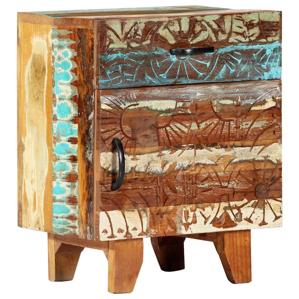 Hand Carved Solid Reclaimed Wood Nightstand