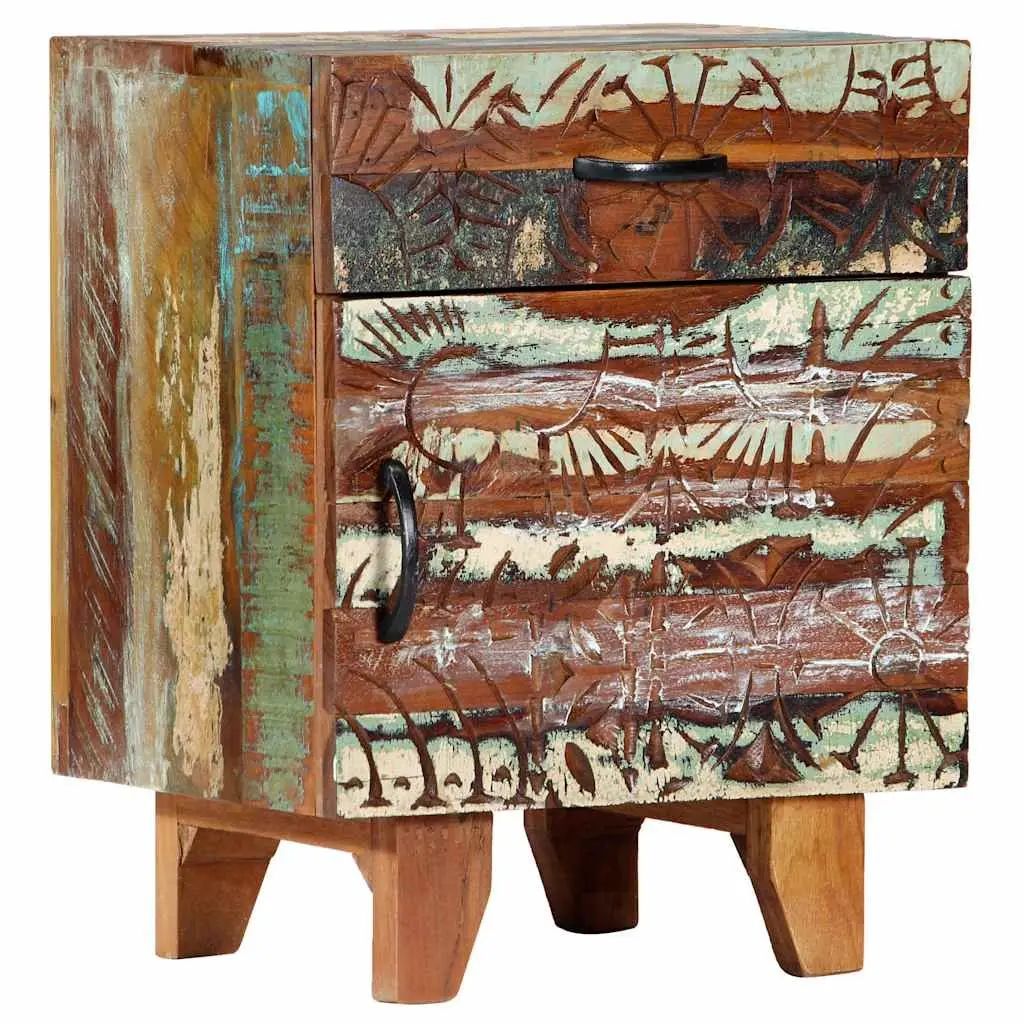 Hand Carved Solid Reclaimed Wood Nightstand