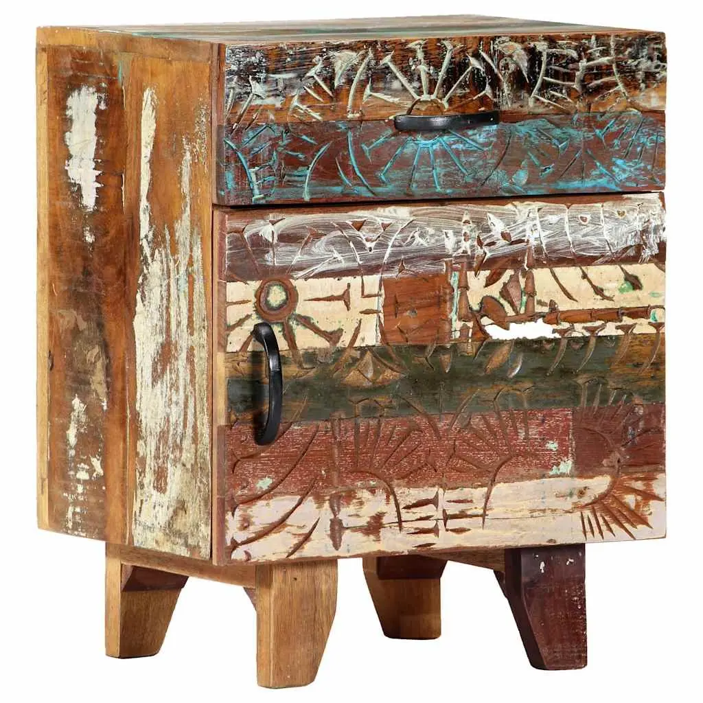 Hand Carved Solid Reclaimed Wood Nightstand