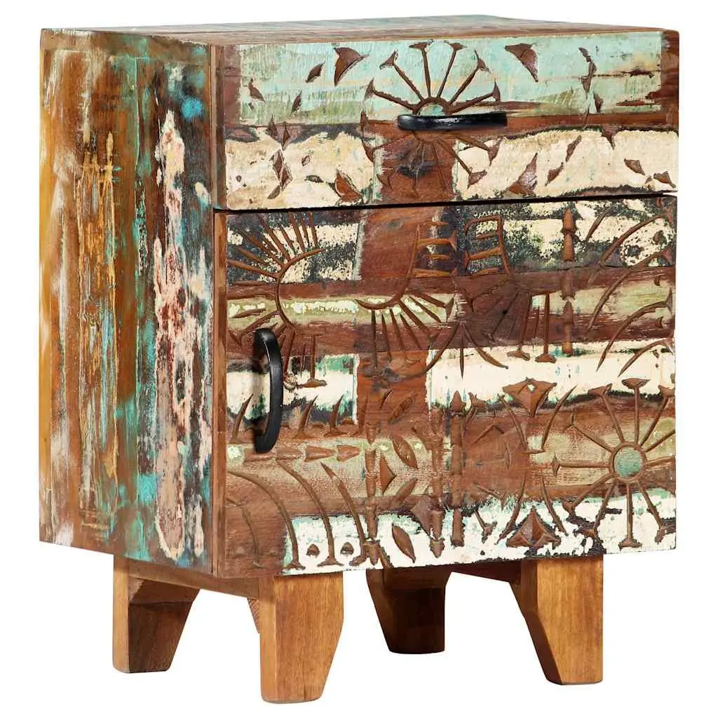 Hand Carved Solid Reclaimed Wood Nightstand