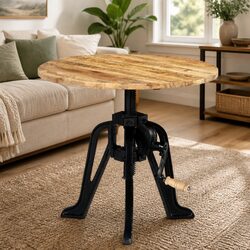 Adjustable Height End Table with Solid Mango Wood Top