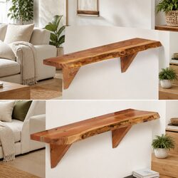 Rustic Acacia Wood Wall Shelves 60x20x18 cm Set of 2