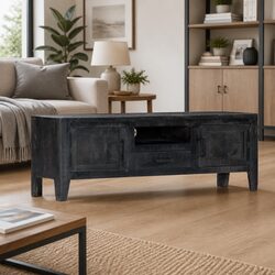 Vintage-Style Black TV Cabinet 118x30x40cm