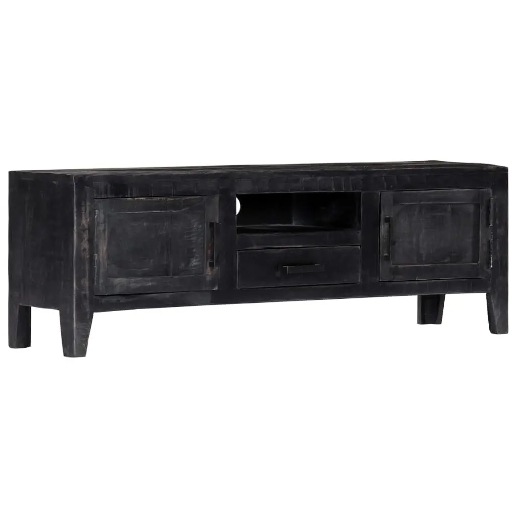 TV Cabinet Black 118x30x40cm Solid Mango Wood Storage Unit Furniture