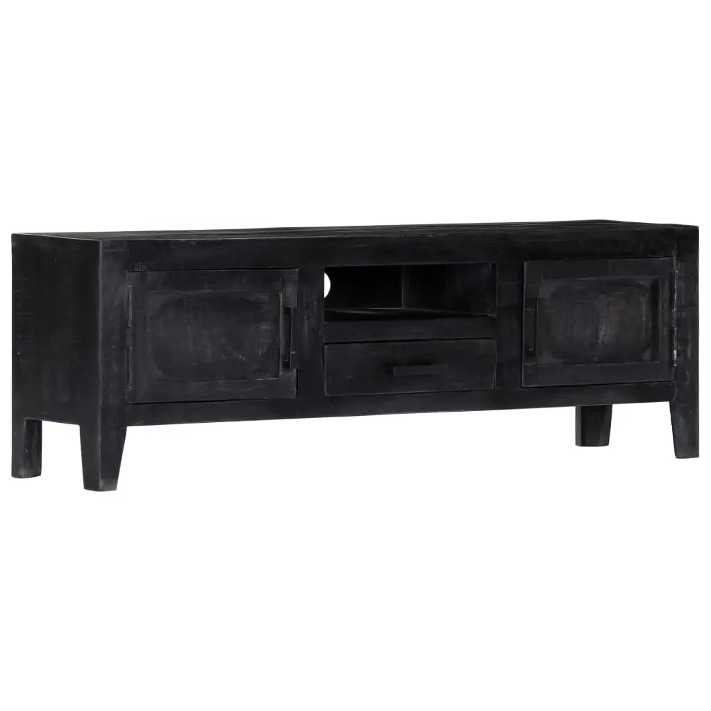 TV Cabinet Black 118x30x40cm Solid Mango Wood Storage Unit Furniture