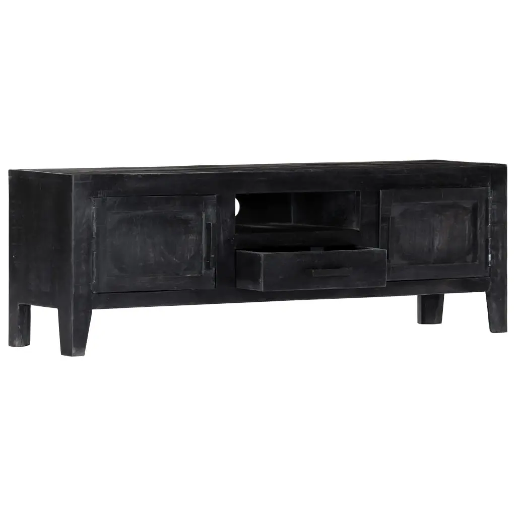 TV Cabinet Black 118x30x40cm Solid Mango Wood Storage Unit Furniture
