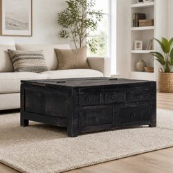 Rustic Black Coffee Table with Storage 65x65x30 cm