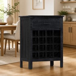Black Wooden Wine Rack Storage Cabinet in Mango Wood