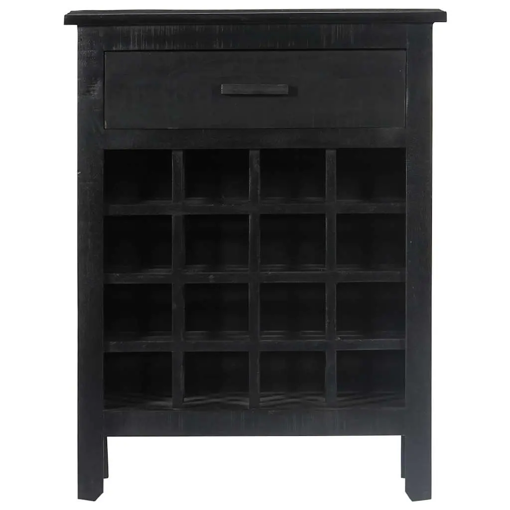 Wine Rack Black Wooden Storage Cabinet 56x35x75cm Solid Mango Wood