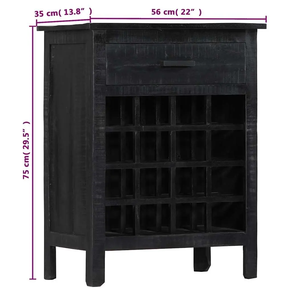 Wine Rack Black Wooden Storage Cabinet 56x35x75cm Solid Mango Wood
