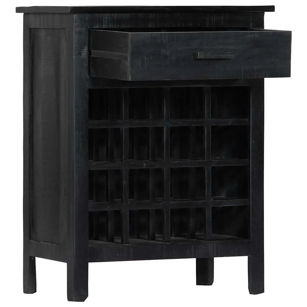 Wine Rack Black Wooden Storage Cabinet 56x35x75cm Solid Mango Wood