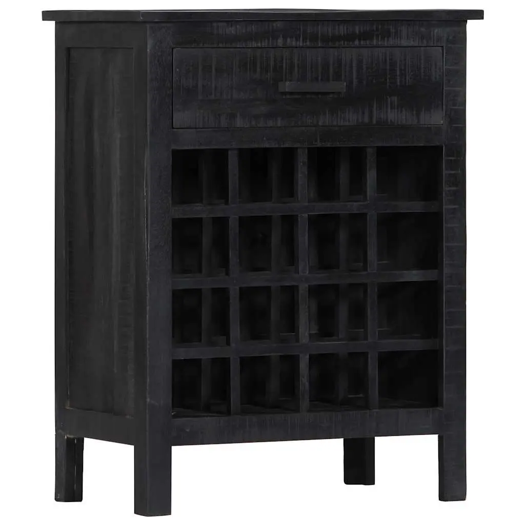 Wine Rack Black Wooden Storage Cabinet 56x35x75cm Solid Mango Wood