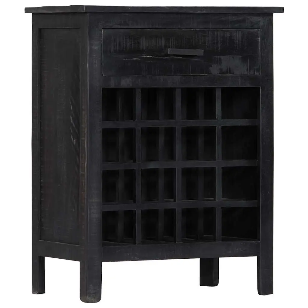 Wine Rack Black Wooden Storage Cabinet 56x35x75cm Solid Mango Wood