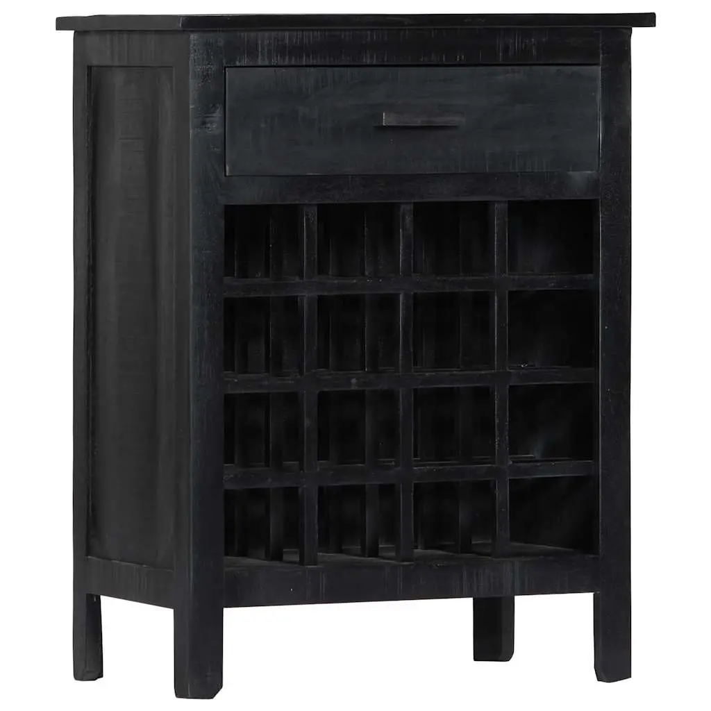 Wine Rack Black Wooden Storage Cabinet 56x35x75cm Solid Mango Wood