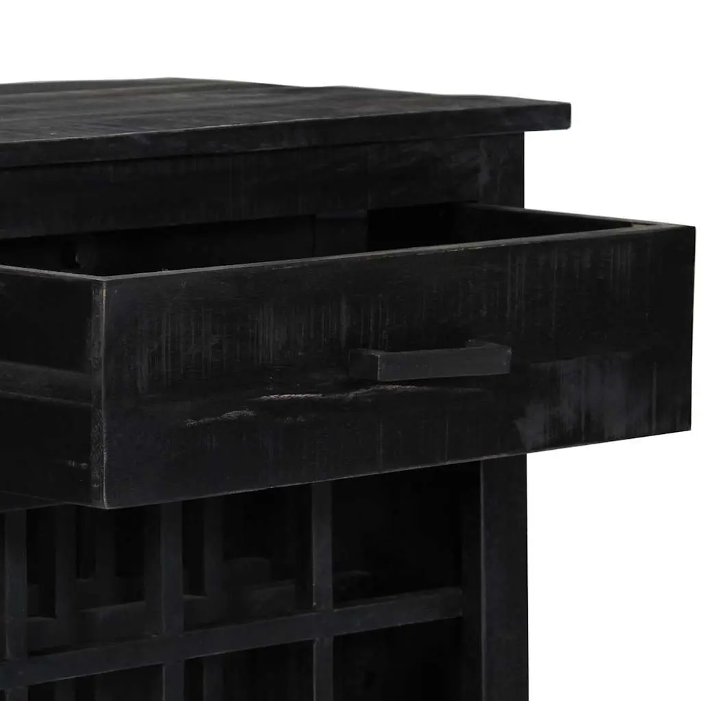 Wine Rack Black Wooden Storage Cabinet 56x35x75cm Solid Mango Wood