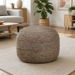Braided Jute Pouffe Footstool in Grey for Comfort