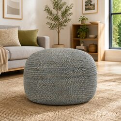 Olive Green Handmade Jute Pouffe Footrest 45x30cm