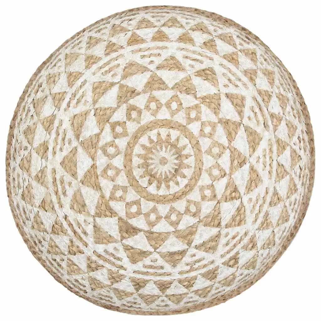 Handmade White Jute Pouffe Footstool