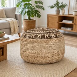 Brown Jute Handmade Pouffe Footstool for Cozy Living Spaces
