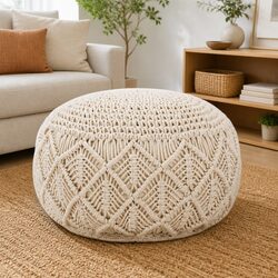Macrame Handmade Pouf Footrest Ottoman for Cozy Living Spaces