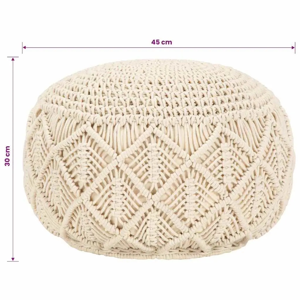 Macrame Pouffe Footstool Handmade Cotton Round Pouf Boho 45x30cm