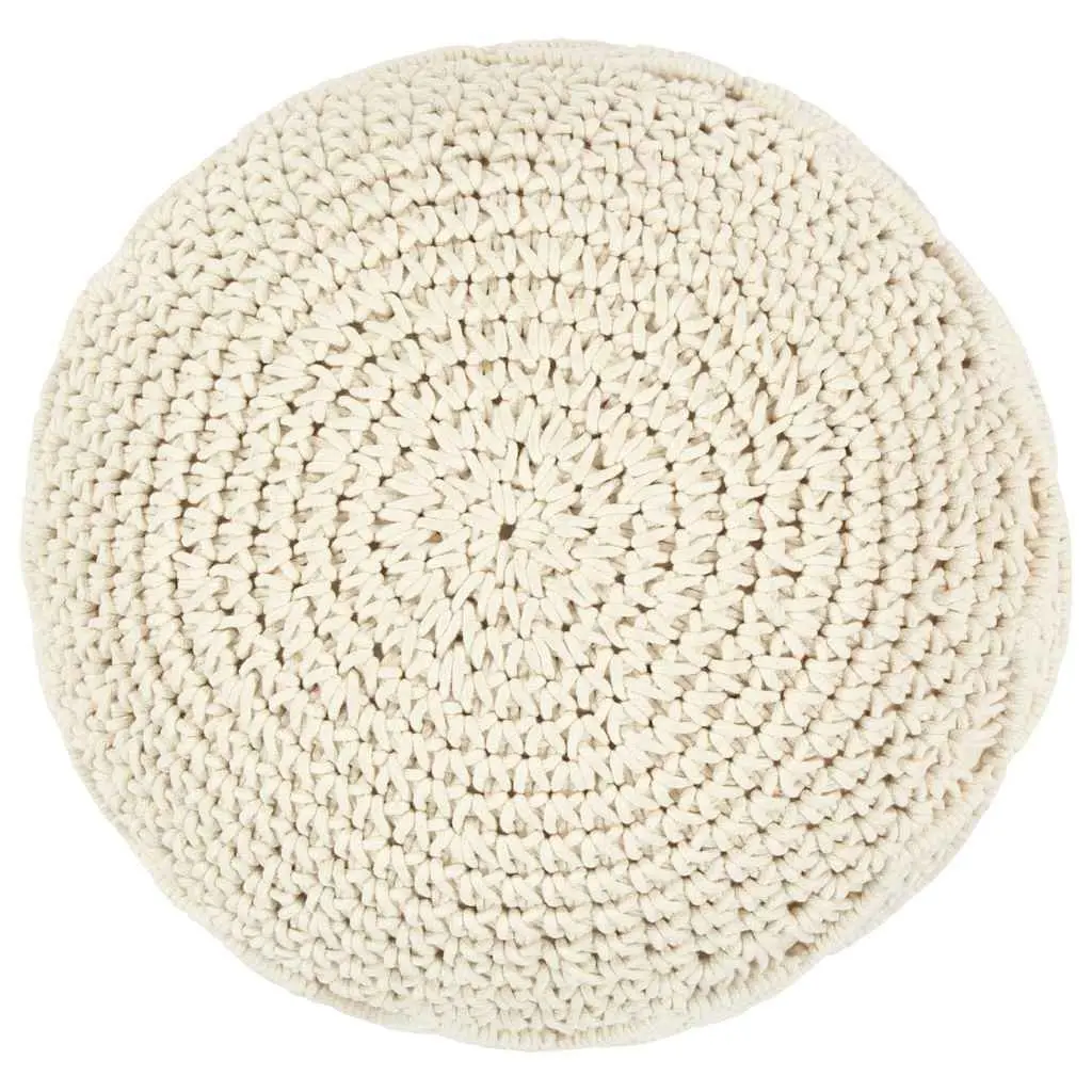 Beige Cotton Macrame Pouffe Footstool for Comfort