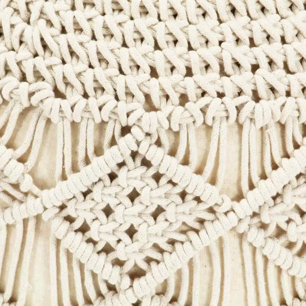 Beige Cotton Macrame Pouffe Footstool for Comfort
