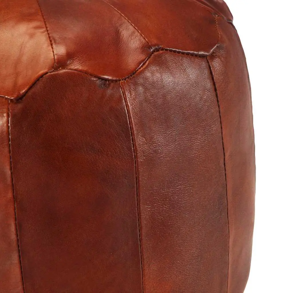 Pouffe Footstool Ottoman Tan Goat Leather Home Decor Relaxation Seating