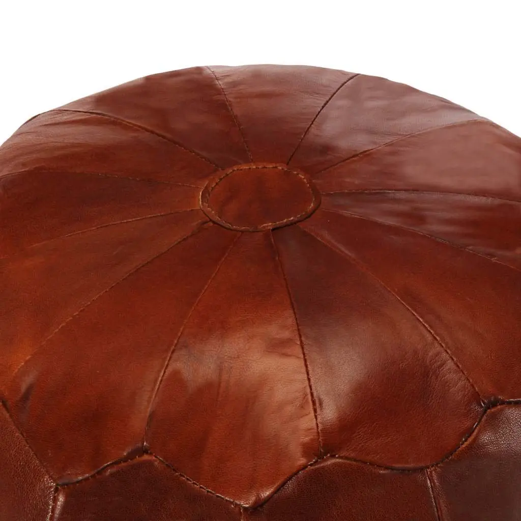 Pouffe Footstool Ottoman Tan Goat Leather Home Decor Relaxation Seating