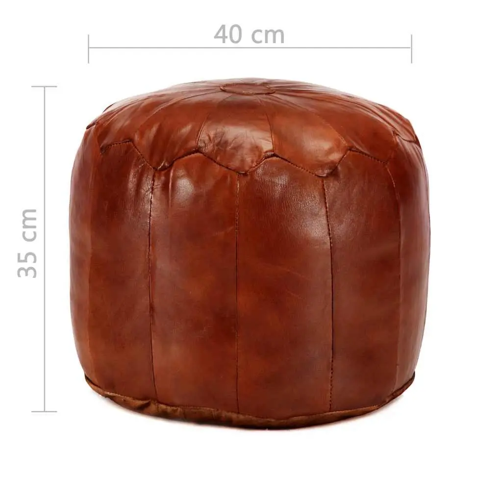 Pouffe Footstool Ottoman Tan Goat Leather Home Decor Relaxation Seating