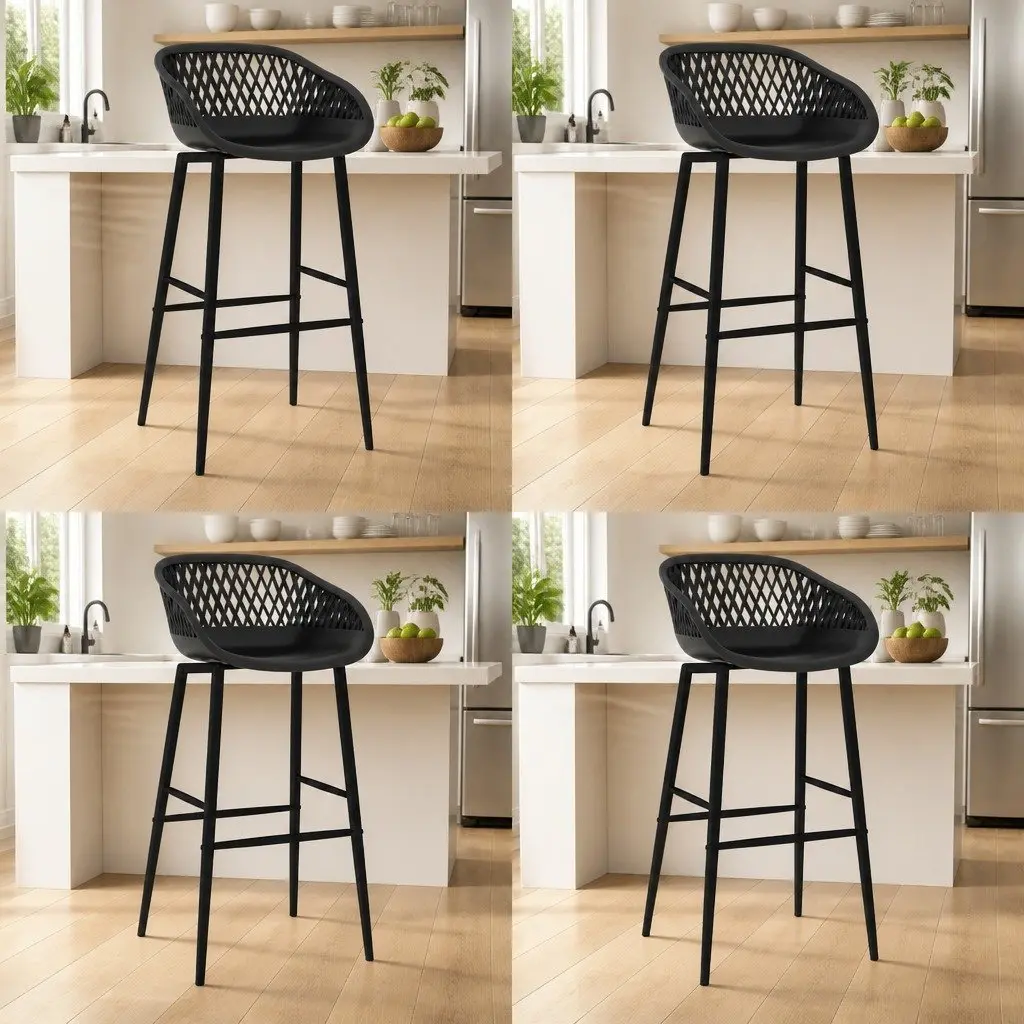 Bar Stools Black Ergonomic 4 Piece PP Seat Power-coated Metal Legs