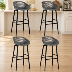 Set of 4 Grey Mesh Backrest Bar Stools