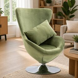 Elegant Green Velvet Swivel Egg Chair with Cushion