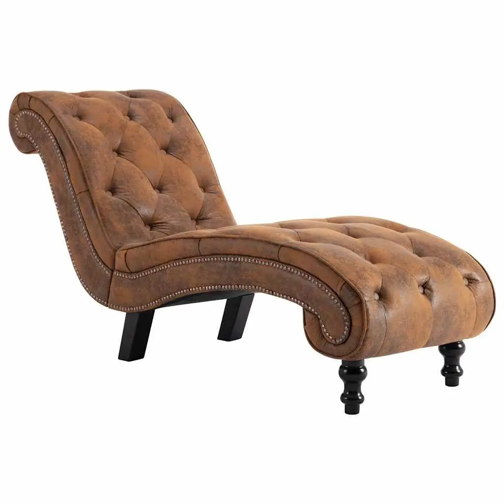 Chaise Lounge Brown Faux Suede Leather Accent Living Room Furniture Padded