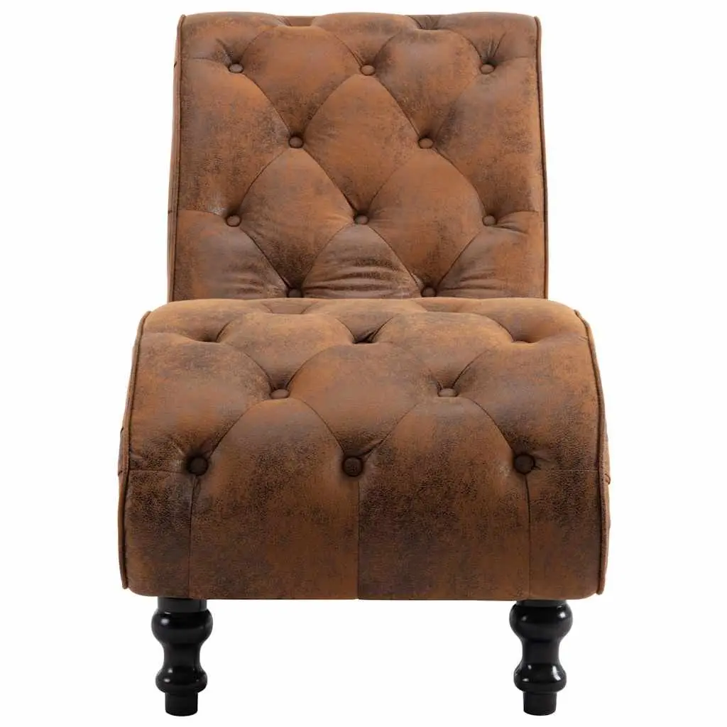 Chaise Lounge Brown Faux Suede Leather Accent Living Room Furniture Padded