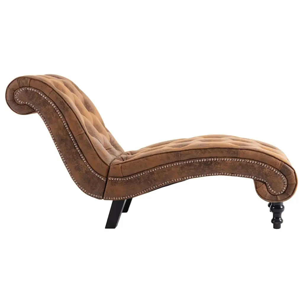 Chaise Lounge Brown Faux Suede Leather Accent Living Room Furniture Padded